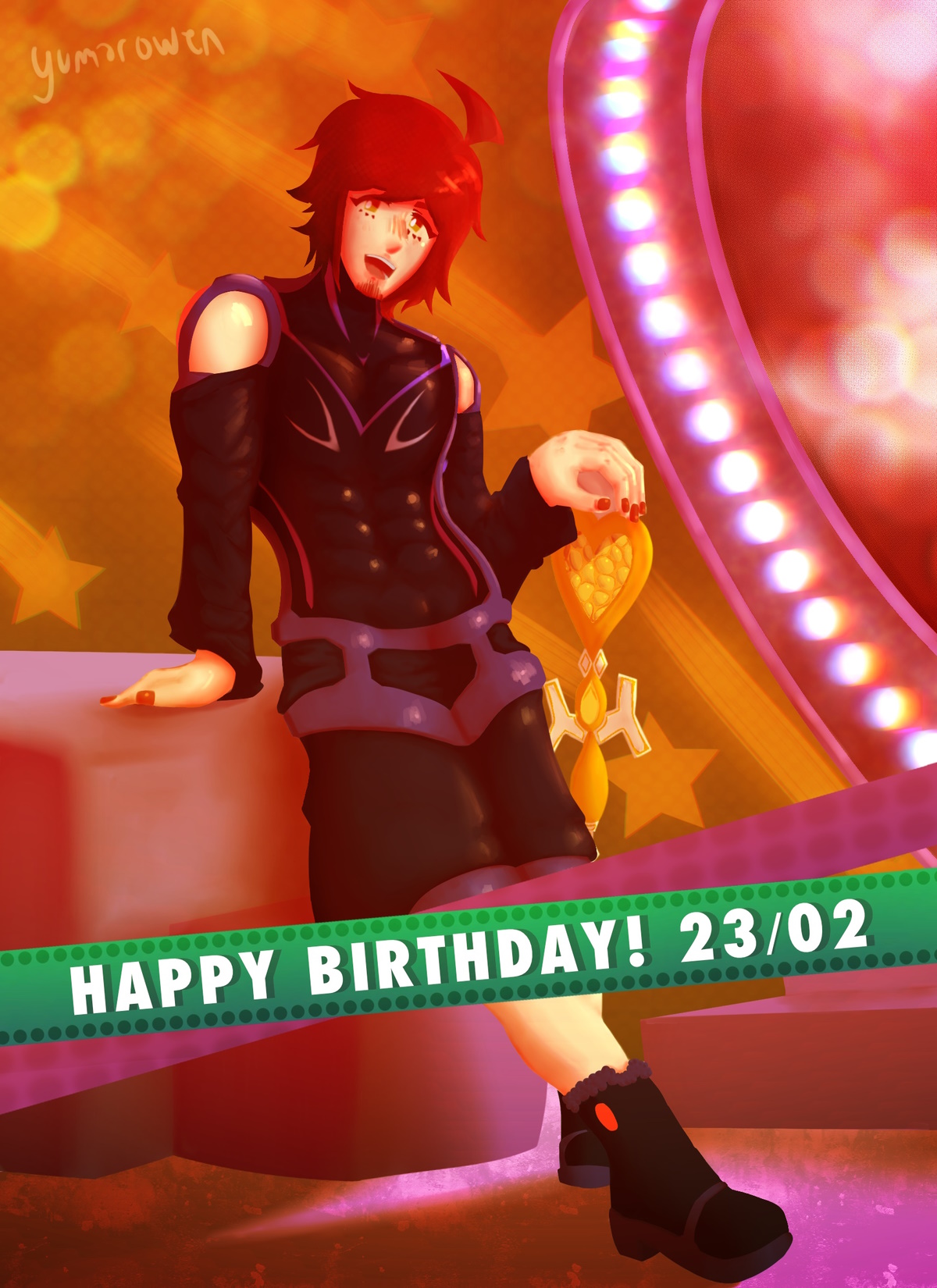 Art of Teru Tendo made for his 2023 Birthday. He's in an outfit that takes on Prof Turo's likeness, from Pokémon Violet. 