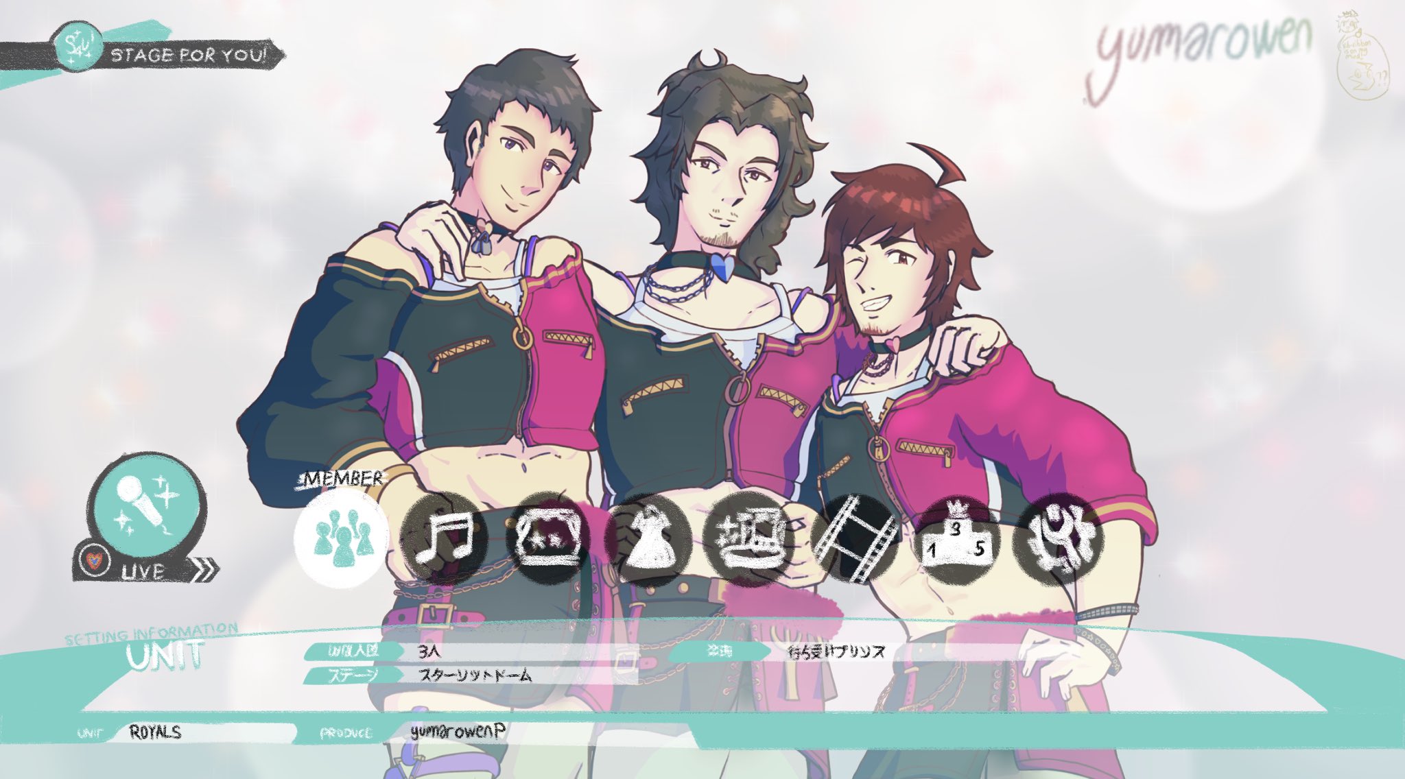 Art representing SideM characters; (left to right) Seiji Shingen, Jiro Yamashita and Teru Tendo. They're all in the same outfit from iDOLM@STER Starlit Season, a game they only featured in as Rivals.