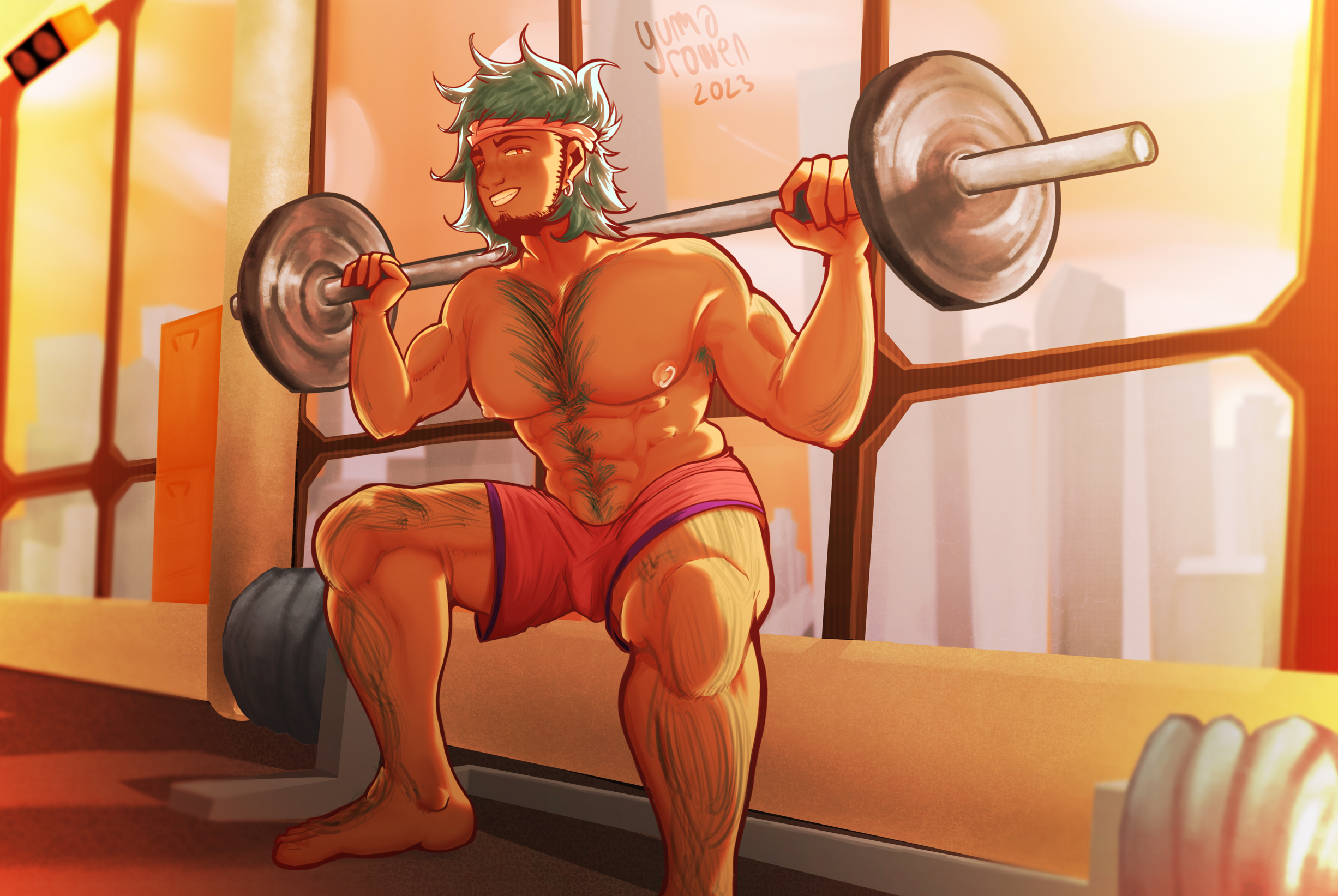 Drawing of the same OC I always draw right now! He's working out! Kinda reminded me of myself in a few ways but.. um. I dont lift weights........